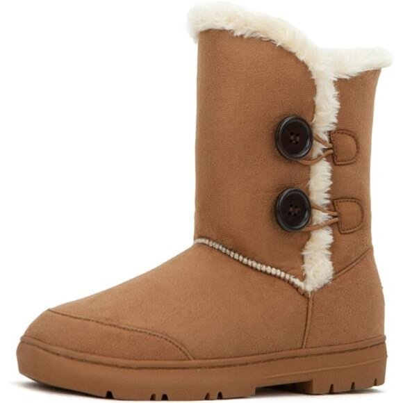 Womens Twin Button Fully Fur Lined Waterproof Winter Snow Boots - Picture 1 of 7